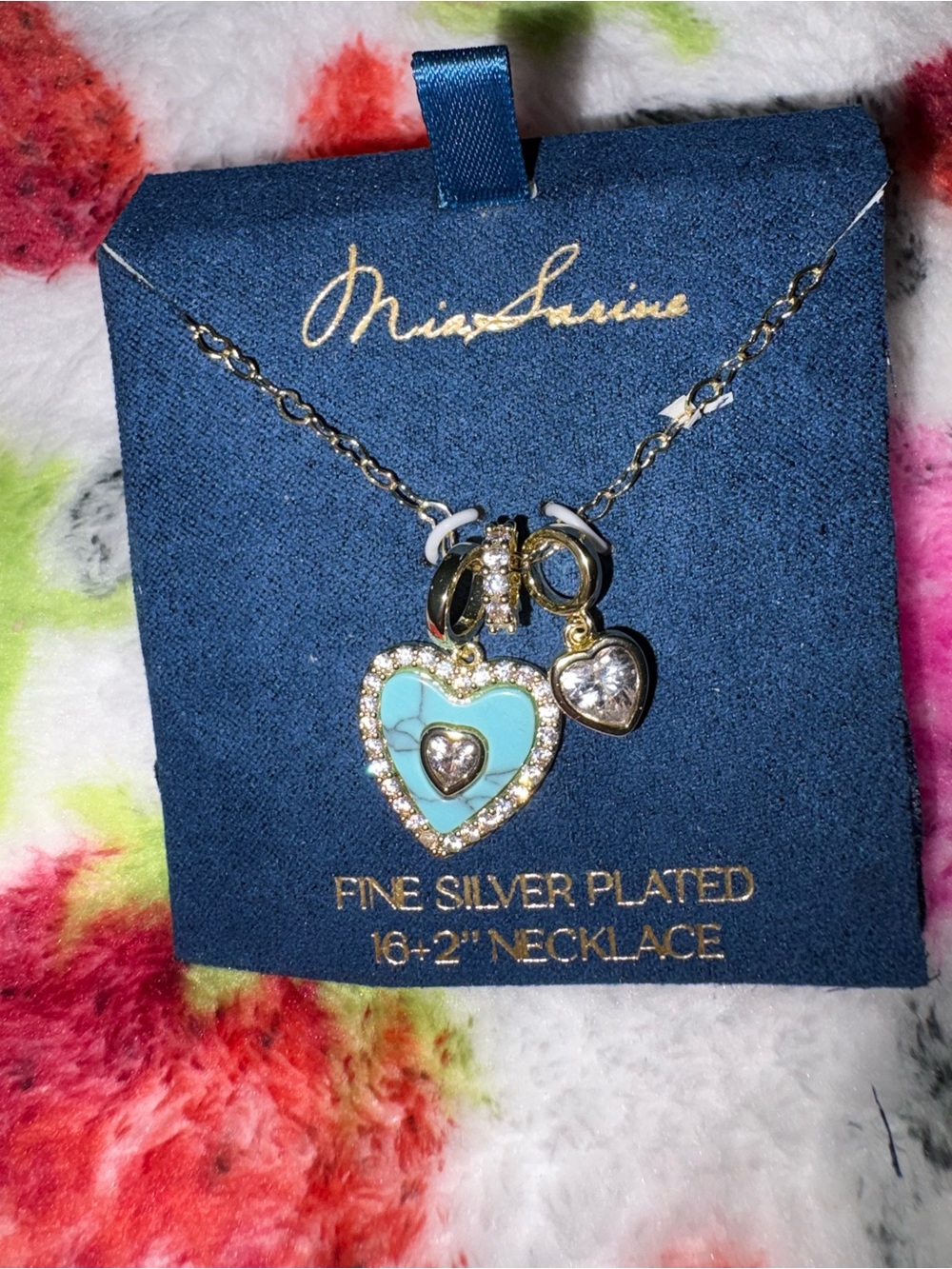Silver-Plated Turquoise Heart Pendant Necklace
